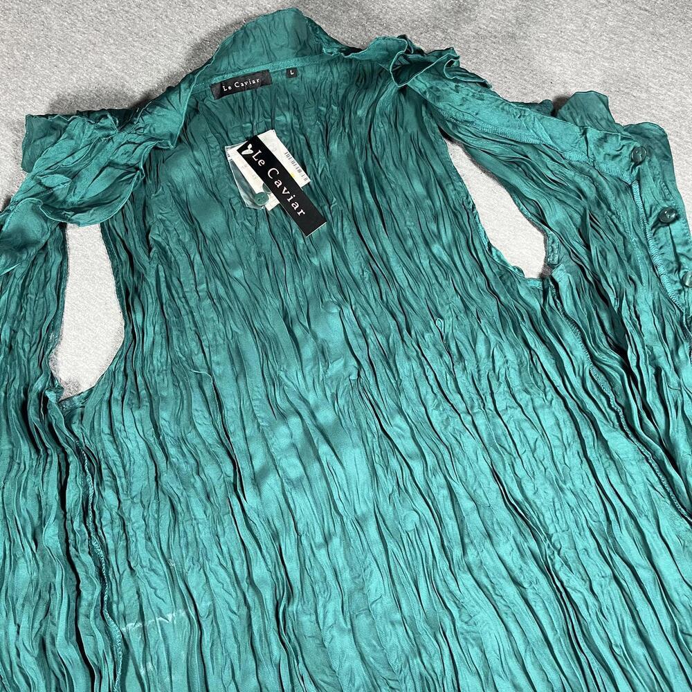 NWT Le Caviar Women's Large Sleeveless Ruffled Blouse Top Large “Peacock Teal” - Picture 8 of 9